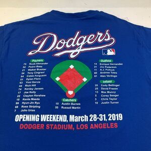 LOS ANGELES LA DODGERS MLB BASEBALL OPENING DAY 2019 T SHIRT Sz L Roster Opening
